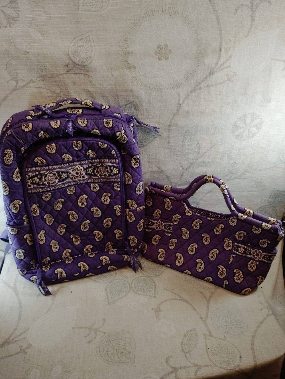 Vera Bradley Quilted Purple Paisley Backpack and Handbag Set